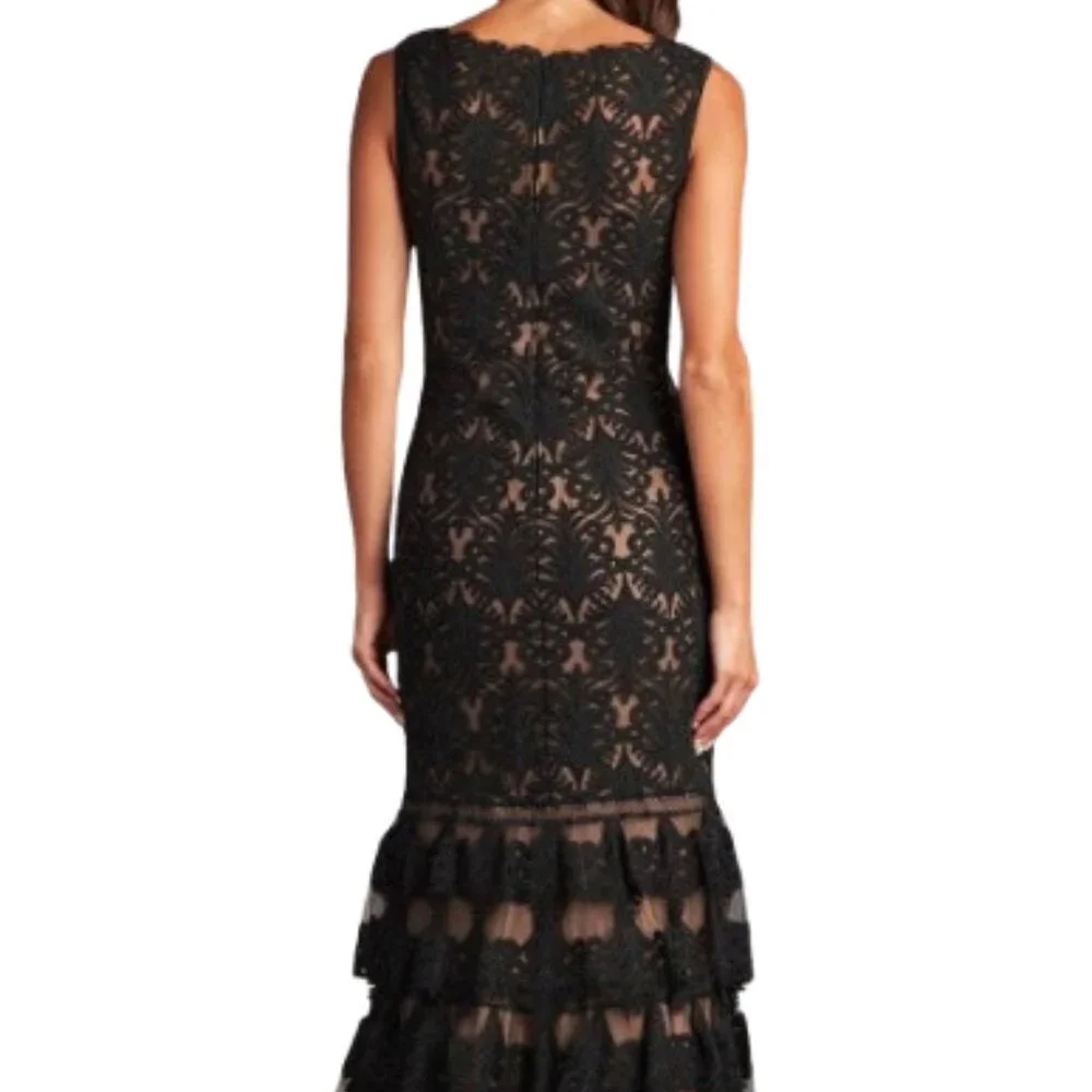 SALE NWT Tadashi CDY24229L Tulle Evening Dress Black Nude Size 6 - Picture 3 of 6